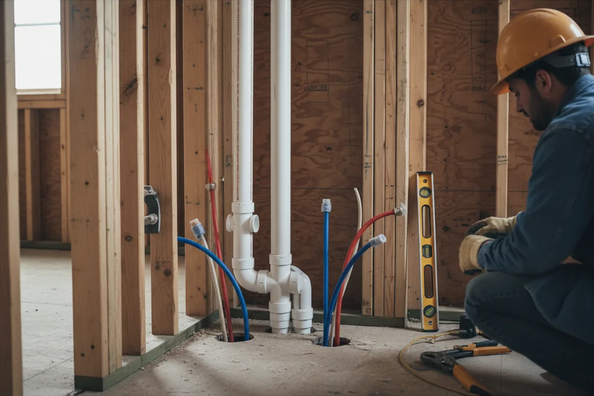 Drain and supply rough-in during Leak Detection in Butner